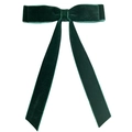Dark green velvet ballet-style bow hair clip with long ribbons on white background - Dark Green