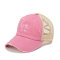 Roze gewassen katoenen baseballpet met Faith OVER Fear print en beige mesh panelen - Roze