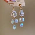 Elegant gold long tassel earrings featuring iridescent crystals and heart-shaped charms - Gold (84#)