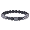 Black lava rock and grey marble bead bracelet with a square metal accent piece - Map Stone Bracelet