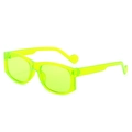 Neon green translucent rectangular sunglasses with unique wavy arms and retro design - Fluorescent Green