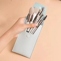 12-teiliges Make-up-Pinsel-Set mit weißen Griffen in hellblauer Kunstleder-Tasche - 8-teiliges Azurblaues Set + Aufbewahrungstasche