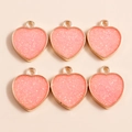 Pink glitter heart pendants with gold alloy frame for DIY jewelry making 10 pieces pack - Deep Pink