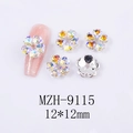 Detail of 12x12mm hollow star and flower nail rhinestones on pink matte false nail tips - Five-Petal Flower Heaven's Light Style (9115)