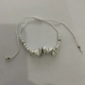 Adjustable white woven cord bracelet with irregular white marble stone beads and gold accents - Marble Pattern Braided Style (1381)