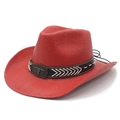 Red woven cowboy hat with bull head buckle and black band for beach sun protection - M (56-58cm) / Red