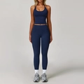 Conjunto deportivo para mujer con top halter y leggings de yoga de talle alto azul - S / Azul Insignia (Top+Leggings)