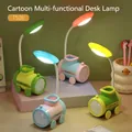 Cartoon train desk lamp with LED light and pen holder in pastel macaron blue and pink - Train Style