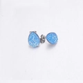 Detail of blue resin druzy stud earrings in silver teardrop setting on white background - Blue Druzy Style(7)