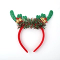 Christmas headband with red fabric, green glitter antlers and small gold star ornaments - 31# Green Antlers