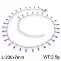 Silver stainless steel anklet featuring purple enamel matchstick pendants and lobster clasp - Purple