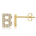 Schicke 18 Karat vergoldete Messing Ohrstecker Buchstabe B mit Zirkonia Steinen - Stil B