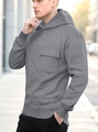Dark grey oversized hoodie for women featuring a front flap pocket and drawstring hood - S / Dark Gray
