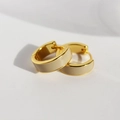 Minimalist golden hoop earrings with beige enamel inlay in a vintage retro style - Light Coffee