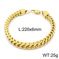 Gold plated stainless steel 220x6mm Franco link chain bracelet with lobster clasp - 6mm Gold Color (KB139962-K)