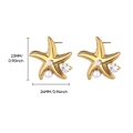 Gold starfish earrings with pearls and heart zircon, measuring 23mm by 24mm - Gold Starfish Pearl Heart Zirconia Stud Earrings(5668)