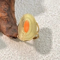Bohemian gold plated stainless steel ring with orange oval enamel in a minimalist style - Orange Enamel Oval Embossed Style (JZ-YS196) / Gold Orange