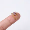 20G gold stainless steel piercing stud with pink heart gem and fine crystal chain - 4# Heart with Dangle Chain (Gold)