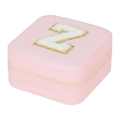 Pink faux leather travel jewelry box featuring a white gold-bordered letter Z patch - Letter Z (No Mirror) (FS61) / 10x10x5cm