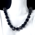 Faceted black natural stone necklace featuring geometric knotted beads for women - Black Agate