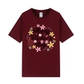 Short sleeve wine red Mother's Day t-shirt featuring floral print on white background - Burgundy 318