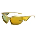 Futuristische Cat-Eye-Sonnenbrille mit gelbem Metallrahmen und leuchtend gelben Gläsern - Goldener Rahmen Rote Verspiegelte Gläser