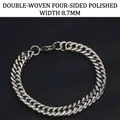 8.7mm silver cuban link bracelet featuring double-weave four-sided polished steel - 8.7mm / Double-weave Four-sided Polished