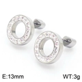 Polished silver stainless steel 13mm hoop earrings with sparkling zircon crystals - Steel Color Round Inlaid Zirconia Classic (KE110602-Z)