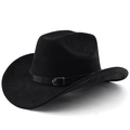 Detailansicht des schwarzen Wildleder-Cowboyhuts mit Lederband und Metallschnalle - M (56-58cm) / Schwarz