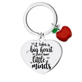 Portachiavi a cuore in acciaio con ciondolo a mela rossa e scritta d'ispirazione - Argento Cuore-Big heart shape little minds