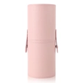 Pastel pink PU leather cylindrical makeup brush case with silver snap buttons - Pink Empty Cylinder