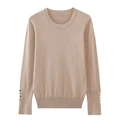 Detailed view of knitted long sleeve cuffs with decorative gold metal buttons - S / Khaki
