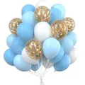 Blue and white party balloon set with gold confetti balloons for birthdays and events - Macaron Blue, White and Confetti Combination