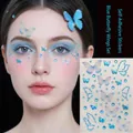 Blue butterfly butterfly and blue rhinestone facial stickers with self-adhesive design - Blue Butterfly Wing Style