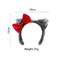 Grey and white wolf faux fur ear headband with red bow and dimensions 19cm by 15cm - Wolf Ear Headband with Bow
