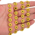 DIY stainless steel chain featuring yellow enamel sunflower charms with black centers - Price per Meter / Gold-Yellow