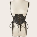 Dettaglio del corsetto in pelle PU nera con lacci stile punk e occhielli metallici - Stile a 3 Stringhe / Nero