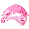 Pink inflatable pool lounge chair with tropical leaf pattern and a sunshade canopy - U-Shaped Water Lounger / Pink Leaf U-Shaped Lounger with Detachable Canopy