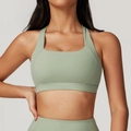 Reggiseno sportivo yoga verde salvia ad alto impatto con spalline larghe e scollo quadrato - Verde Fagiolo