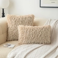 Set of beige shaggy plush throw pillow covers for sofa in minimalist nordic style - Light Coffee