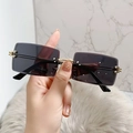 Chic rimless rectangular sunglasses with purple gradient lenses and gold rivet accents - Gold Frame Black Grey