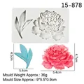 Moule en silicone détaillé avec pivoine et feuilles pour fondant ou résine époxy - Style 2 (Pivoine/Feuille) / Gris