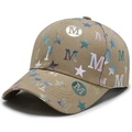 Khaki baseball cap with laser-star and M-letter patterns in a stylish 45-degree side view - Adjustable / Khaki