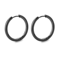 Classic round hoop earrings in black titanium steel with a smooth polished finish - 2.5*18mm / Black