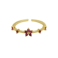 18K brass flower open ring featuring pink zircon gemstones in a floral design - July