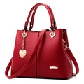 Chic red leather tote bag with heart metal charm for women, large capacity shoulder handbag - 29*12*24 / Burgundy