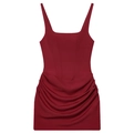 Detail of wine red corset mini dress showing ruched fabric and boning structure - Burgundy