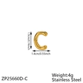 Detail view of a golden bubble letter C pendant with specific size and weight dimensions - Letter-C