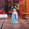 Traditional Chinese girl figurine with blue hanfu holding a cat for desk decoration - 1218-3C Mini Holding Cat