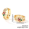 Detail view showing dimensions of clover hoop earrings with colorful zircon stones - Gold/Multicolor Flower